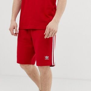 Adidas Originals Red 3 Stripe Shorts